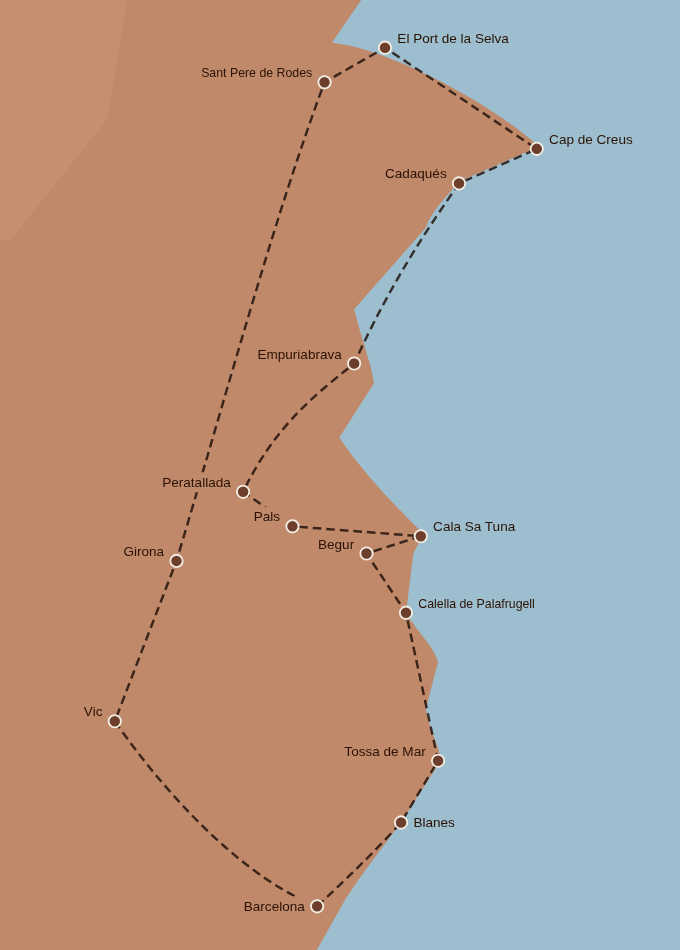 Karte der besten Costa Brava Sehenswürdigkeiten