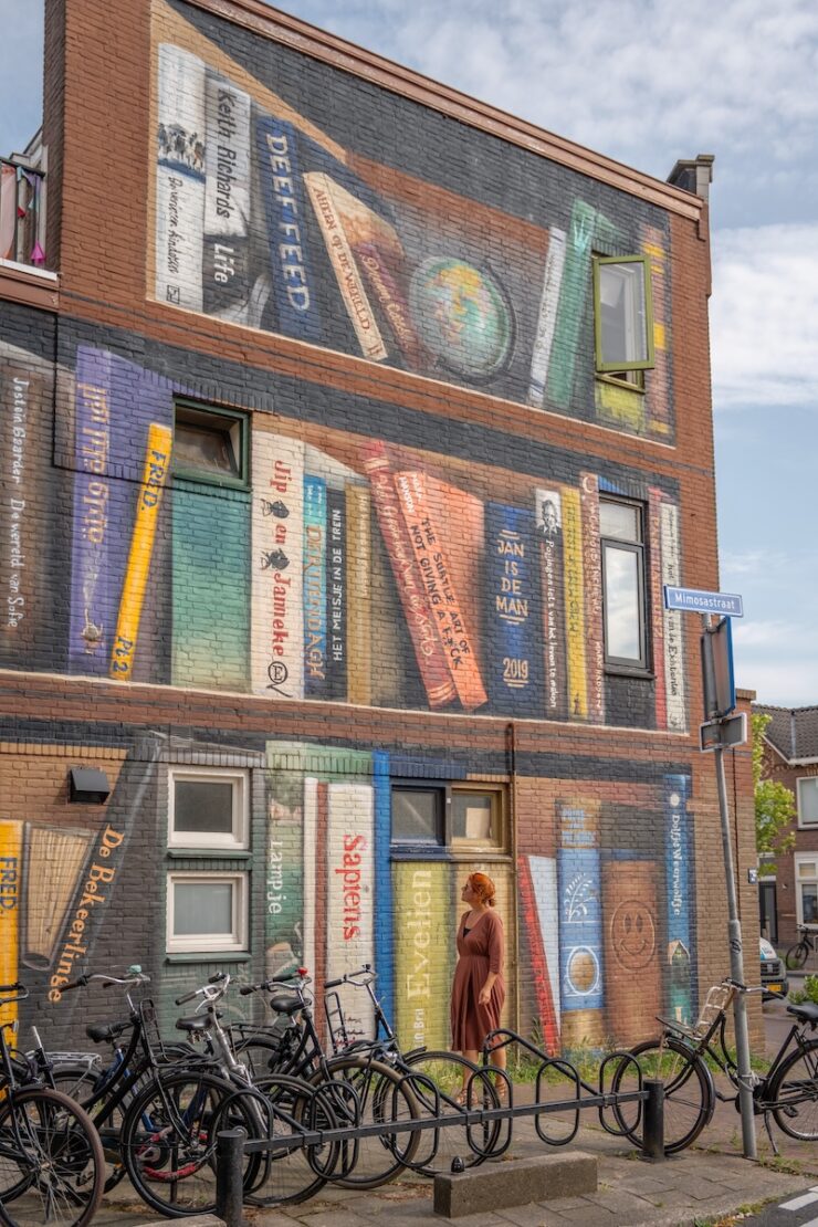 Streetart in Utrecht Buecherregal in der Mimosastraat